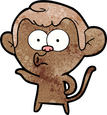 Bir insan tarafından çizilmiş korna çalan maymun.