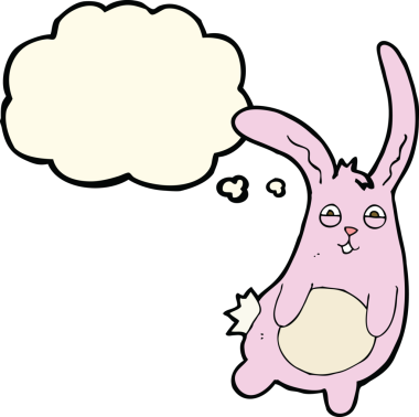 Bir insan tarafından çizilmiş düşünce balonlu komik çizgi film tavşanı.