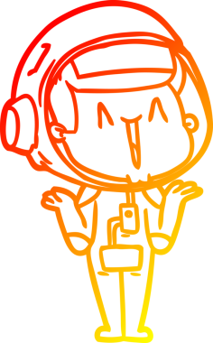 Bir insanın omuzlarını silkeleyen mutlu bir astronotun sıcak çizgi çizimi.