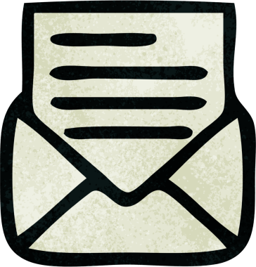 Bir insanın çizdiği mektup ve zarfın retro grunge desen karikatürü.