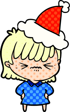 Bir insan tarafından çizilmiş Noel Baba şapkası takan bir kızın çizdiği çizgi roman çizimi.