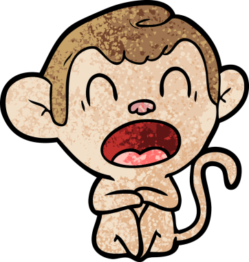 Bir insan tarafından çizilmiş esneyen çizgi maymun.