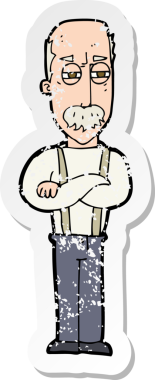 Bir insan tarafından çizilmiş yaşlı bir adamın rahatsız edilmiş eski bir karikatür yapıştırması.