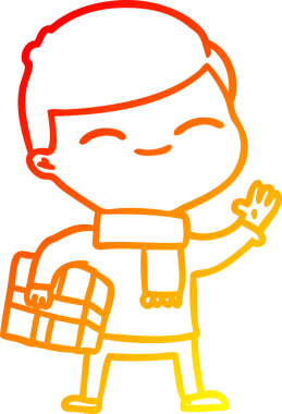 Bir insanın çizdiği hediyeyle gülümseyen bir çizgi film karakteri çizimi