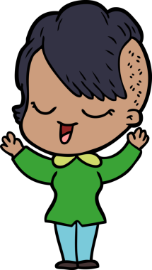 Bir insan tarafından çizilmiş mutlu çizgi film kızı.