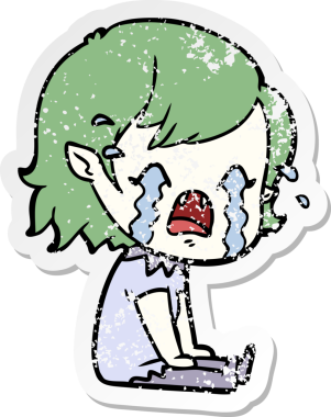 Bir insan tarafından çizilmiş ağlayan vampir bir karikatür çıkartması.