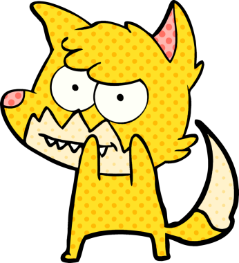 Bir insan tarafından çizilmiş sırıtan tilki çizgi filmi.