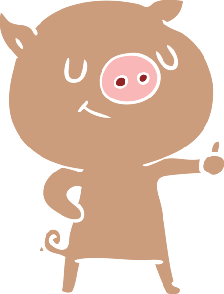 Bir insan tarafından çizilmiş mutlu düz renkli çizgi film domuzu