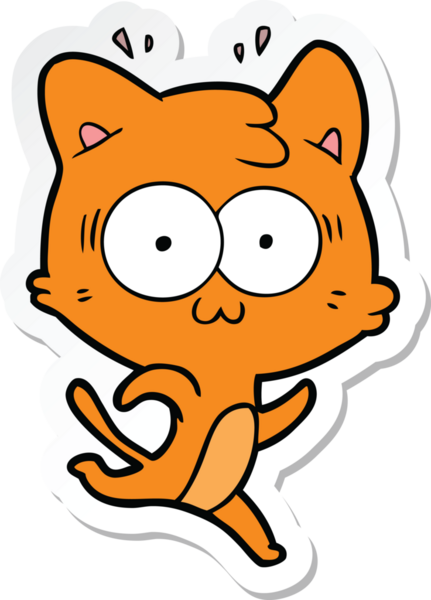 Bir çizgi film çıkartması. Bir insan tarafından çizilmiş, şaşırmış bir kedi.