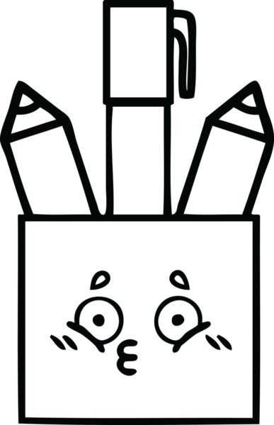 Bir insan tarafından çizilmiş kalem kabının çizgi çizimi