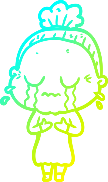 Bir insan tarafından çizilmiş ağlayan yaşlı bir kadının soğuk çizgi çizimi.