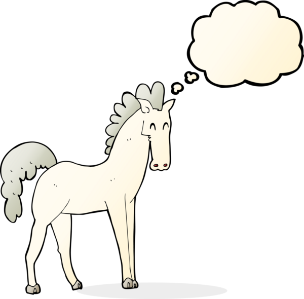 Bir insan tarafından çizilmiş düşünce baloncuklu çizgi film atı.