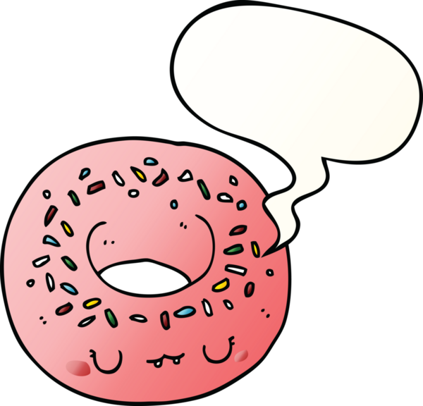 Bir insan tarafından çizilmiş, konuşma baloncuklu çizgi film donutu.