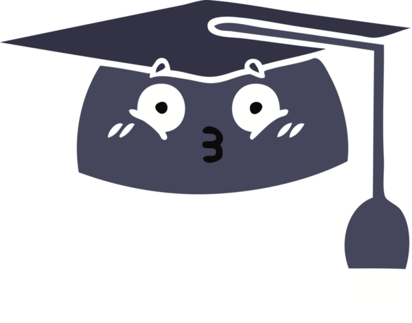 Bir insanın çizdiği mezuniyet şapkasının düz renkli retro karikatürü.