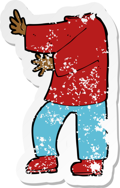 Bir insan tarafından çizilmiş karikatür erkek vücudunun gerilimli retro yapıştırması.