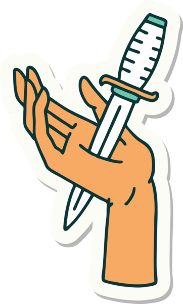 Bir insan tarafından çizilmiş eline geleneksel bir hançer stili dövme çıkartması.