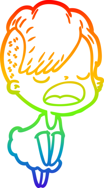 Gökkuşağı gradyan çizgi çizimi bir insan tarafından çizilen havalı hippi kız çizimi