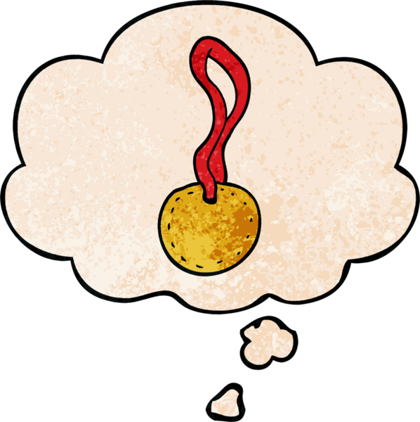 Bir insan tarafından çizilmiş grunge desenli düşünce baloncuklu çizgi film spor madalyası.