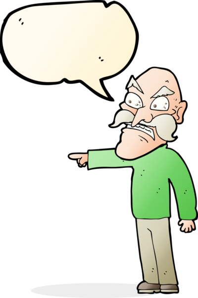 Bir insan tarafından çizilmiş konuşma balonu olan öfkeli yaşlı bir adam.