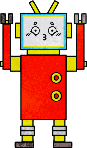 Bir insan tarafından çizilmiş bir robotun retro grunge dokusu