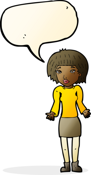 Bir insan tarafından çizilmiş konuşma baloncuğuyla omuz silken çizgi film kadını.