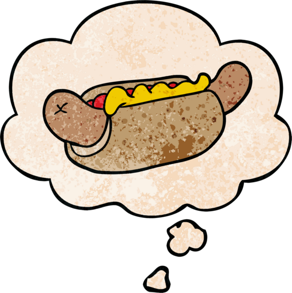 bir insan tarafından çizilmiş grunge desenli düşünce baloncuklu çizgi film sosislisi.