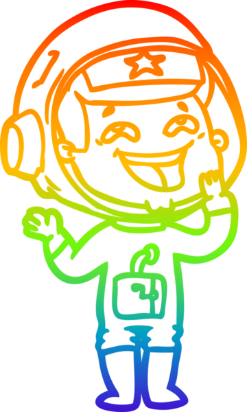 Gökkuşağı gradyan çizgi çizimi Bir insan tarafından çizilmiş gülen astronot