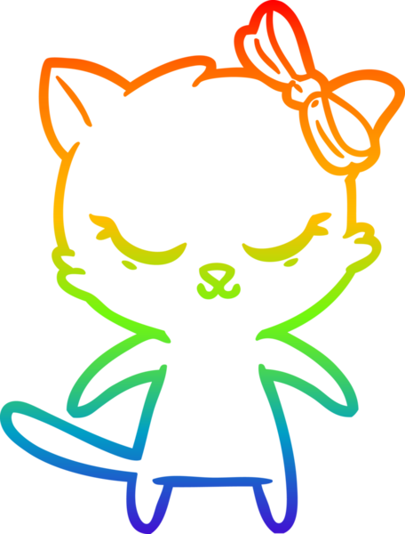Gökkuşağı gradyan çizimi. Bir insan tarafından çizilmiş şirin bir çizgi film kedisi.