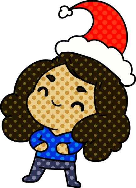 Bir insan tarafından çizilmiş Kawai kızının el çizimi Noel karikatürü.