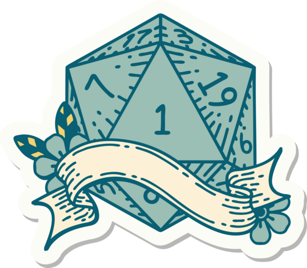 Bir insan tarafından çizilmiş doğal bir d20 zar etiketi.