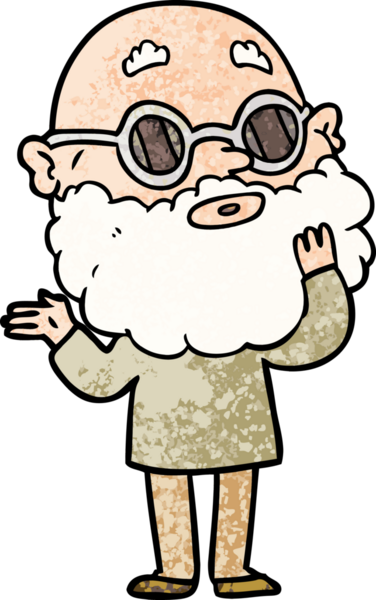 Bir insan tarafından çizilmiş sakallı ve gözlüklü meraklı bir adam.