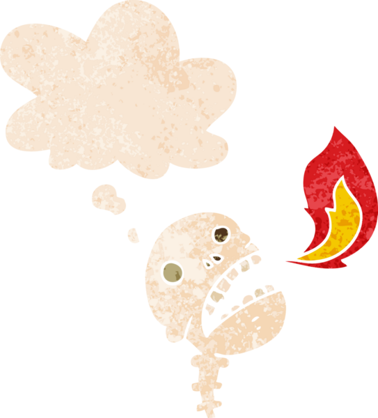 Hortlak cadılar bayramı kafatası çizgi filmi grunge dertli retro dokuma bir insan tarafından çizilmiş düşünce balonu