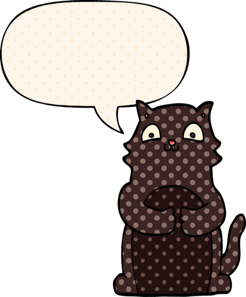 Çizgi roman tarzında konuşma balonu olan çizgi film kedisi bir insan tarafından çizildi.