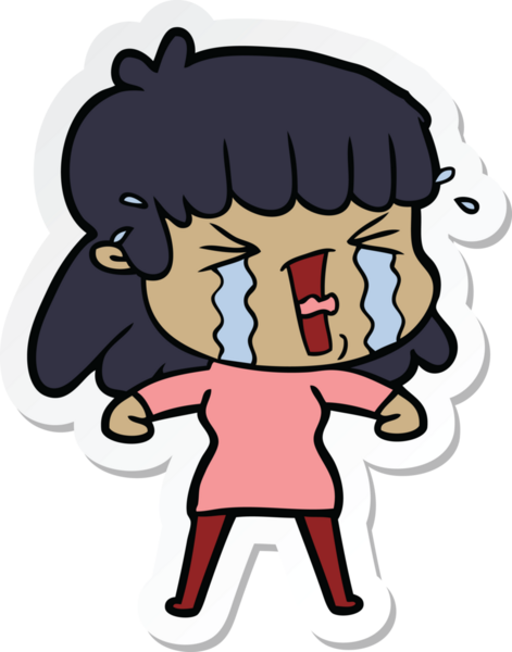 Bir insan tarafından çizilmiş gözyaşları içindeki bir karikatür kadının çıkartması.