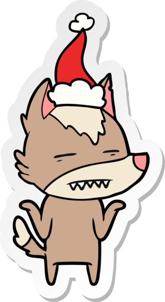 Bir insan tarafından çizilmiş Noel Baba şapkası giymiş kurt resmi.