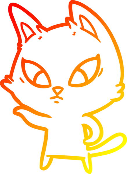 Bir insan tarafından çizilmiş kafası karışmış çizgi film kedisinin sıcak çizgi çizimi