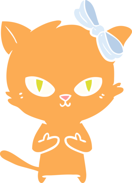 Sevimli düz renkli çizgi film kedisi bir insan tarafından çizilmiş.
