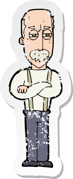 Bir insan tarafından çizilmiş yaşlı bir adamın rahatsız edilmiş eski bir karikatür yapıştırması.