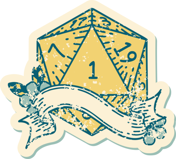 Retro Dövme Biçimi Doğal Bir d20 zar bir insan tarafından çizildi