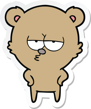 Bir insan tarafından çizilmiş sıkılmış bir ayı çizgi filminin çıkartması.