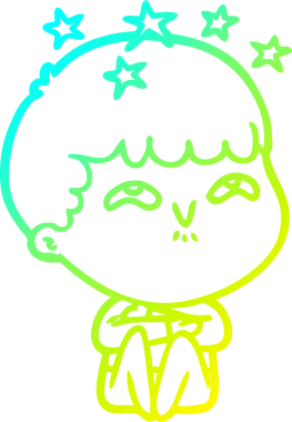 Bir çizgi film karakteri, bir insan tarafından çizilmiş soğuk gradyan çizimi.