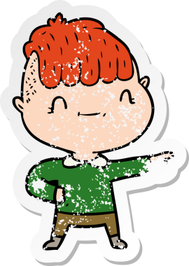 Bir insan tarafından çizilmiş karikatür dostu bir çocuğun sıkıntılı çıkartması.