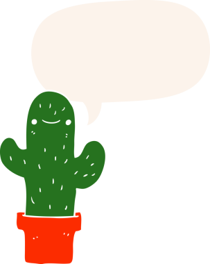 bir insan tarafından çizilmiş, konuşma baloncuklu çizgi film kaktüsü.