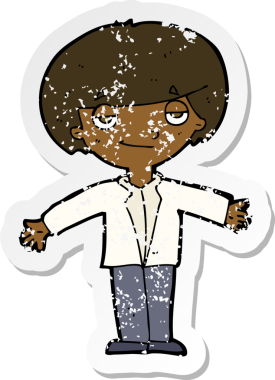 Bir insan tarafından çizilmiş kendini beğenmiş bir çizgi film karakterinin gerilimli çıkartması.