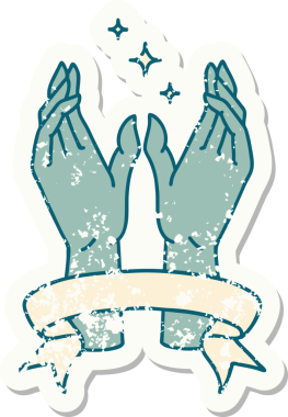 Bir insan tarafından çizilmiş mistik el sancağıyla eski bir etiket.