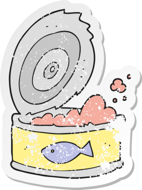 Bir insan tarafından çizilmiş bir ton balığı konservesinin geriletilmiş etiketi.