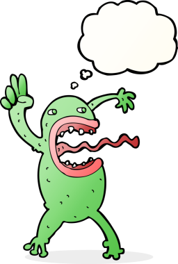 Bir insan tarafından çizilmiş düşünce baloncuğu olan çılgın bir kurbağa.