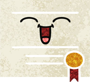 Bir insan tarafından çizilmiş mezuniyet diplomasının retro çizim tarzı karikatürü.