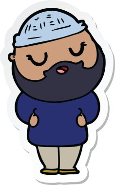 Bir insan tarafından çizilmiş sakallı bir karikatür adamın çıkartması.