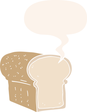 bir insan tarafından çizilmiş, konuşma baloncuklu bir ekmek karikatürü.